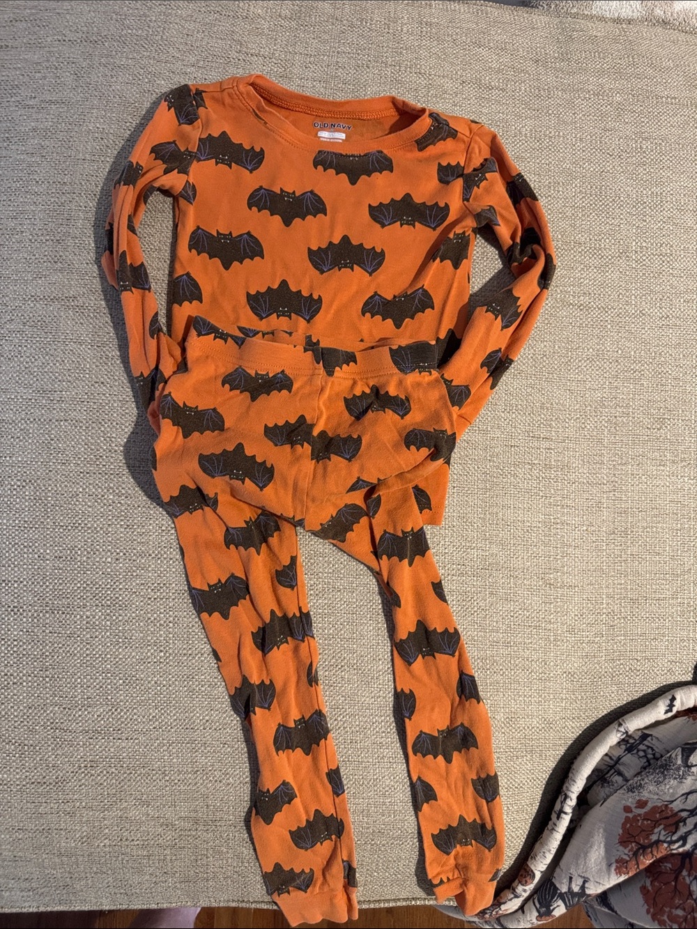 Old Navy Orange and Black Bat-Print Kids Pajama Set - Halloween Sleepwear
